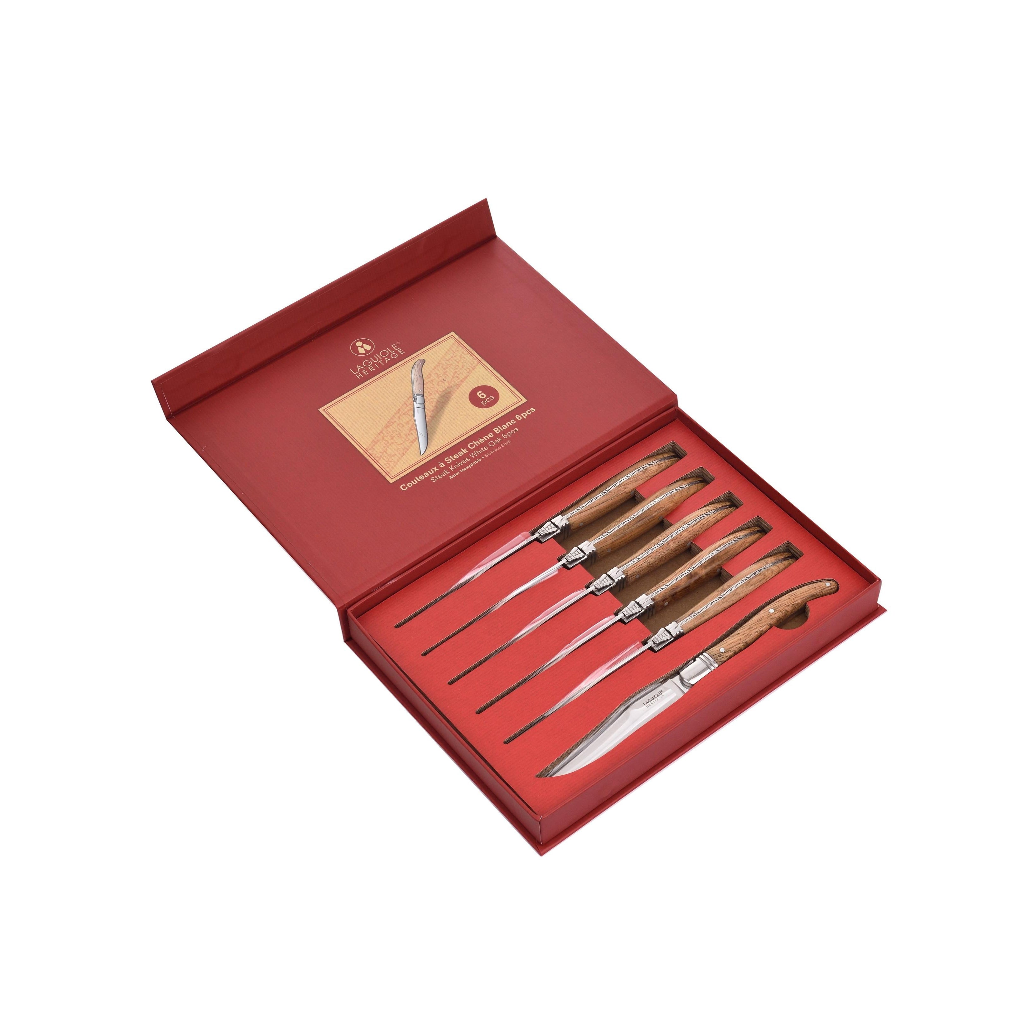 Box Of 6 Steak Knives - Oak