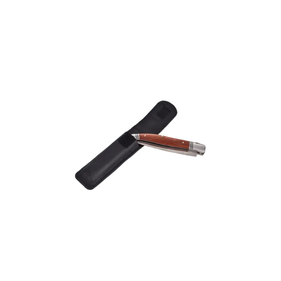 Lag Heritage Coffret Couteau Pliant Et Etui En Cuir Noir - Acier Inoxydable Et Manche En Bois De Rose