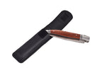 Lag Heritage Estuche Navaja Plegable Y Funda De Cuero Negro - Acero Inoxidable Y Mango De Madera De Palo De Rosa