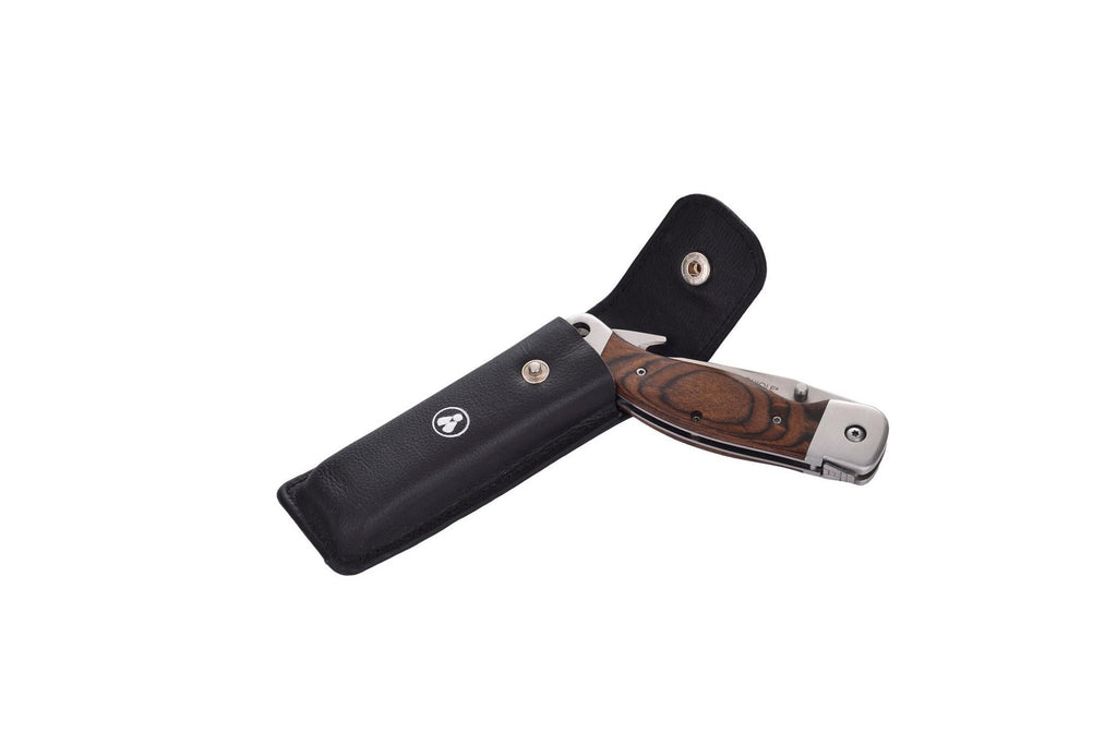Coffret Couteau De Chasse Avec Etui En Cuir Noir - Manche En Bois De Pakka - Lame 105 Cm