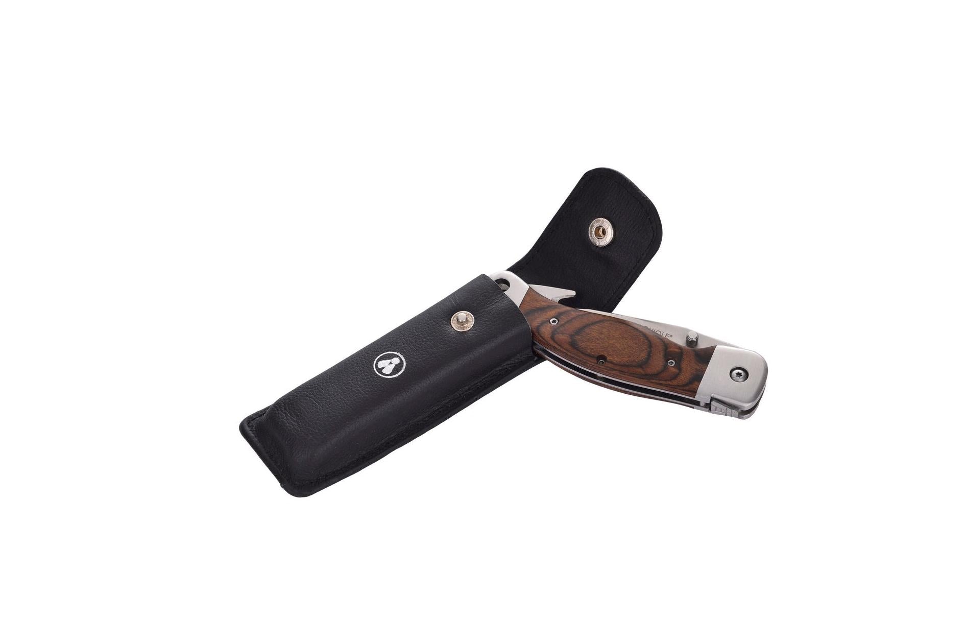 Coffret Couteau De Chasse Avec Etui En Cuir Noir - Manche En Bois De Pakka - Lame 105 Cm