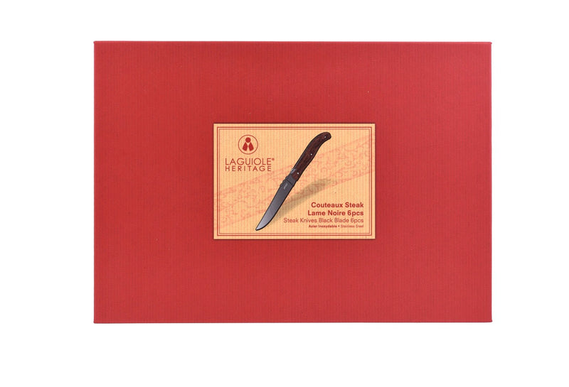 Laguiole Heritage Juego de 6 cuchillos para carne con hoja negra