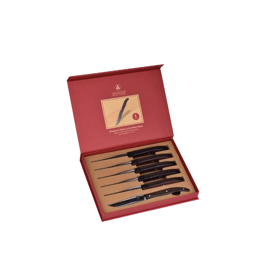 Laguiole Heritage Set of 6 Black Blade Steak Knives