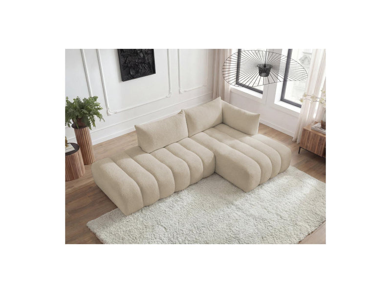 Azra - Canapé D'Angle Fixe Modulable - Tissu Bouclette - Angle Droit