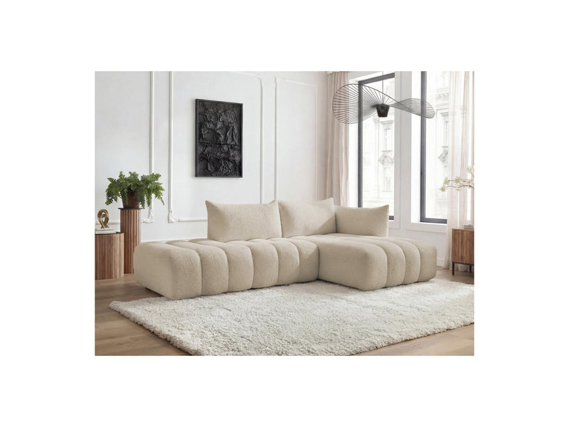 Azra - Canapé D'Angle Fixe Modulable - Tissu Bouclette - Angle Droit