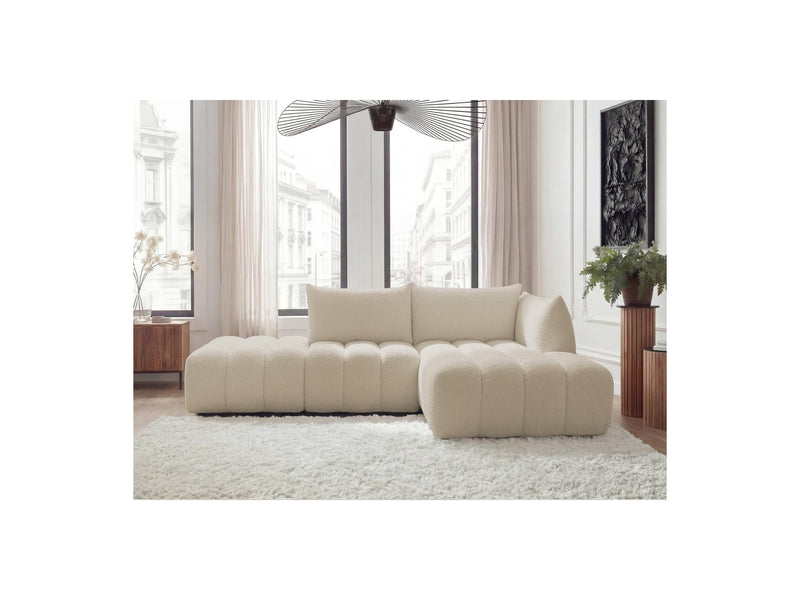 Azra - Canapé D'Angle Fixe Modulable - Tissu Bouclette - Angle Droit
