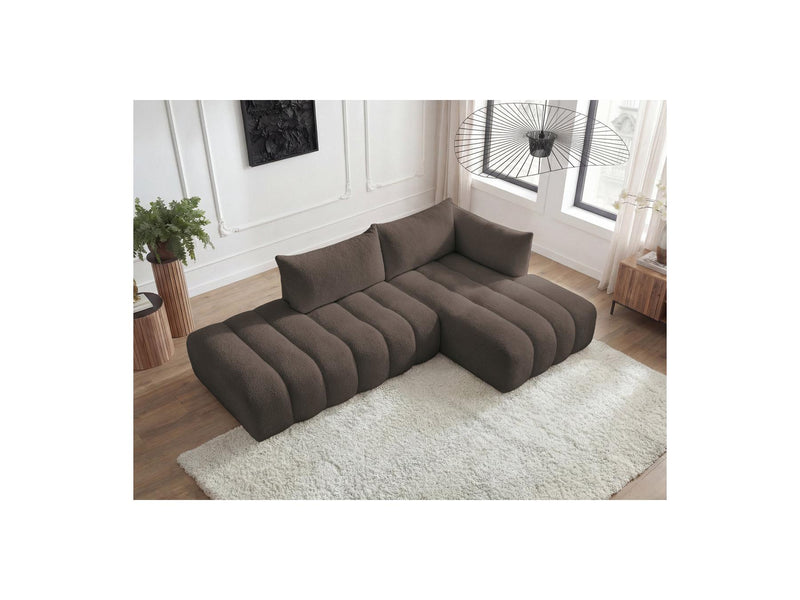 Azra - Canapé D'Angle Fixe Modulable - Tissu Bouclette - Angle Droit