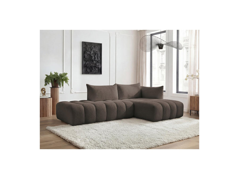 Azra - Canapé D'Angle Fixe Modulable - Tissu Bouclette - Angle Droit