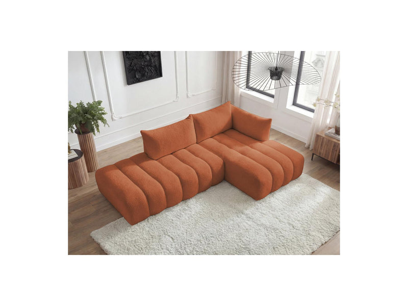Azra - Canapé D'Angle Fixe Modulable - Tissu Bouclette - Angle Droit