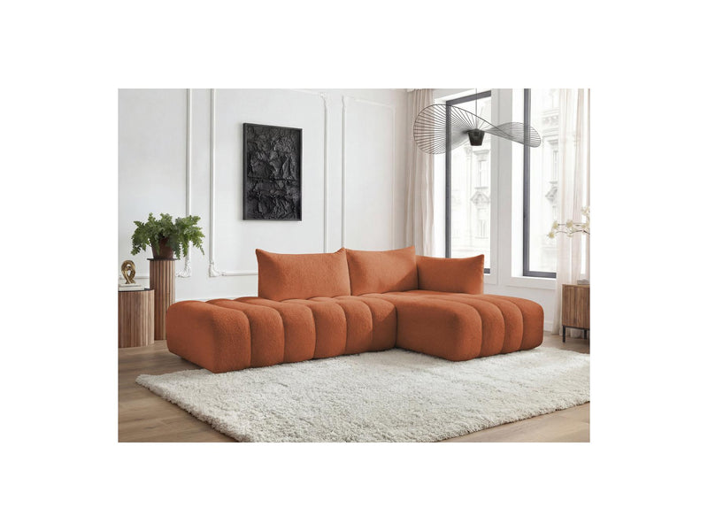Azra - Canapé D'Angle Fixe Modulable - Tissu Bouclette - Angle Droit