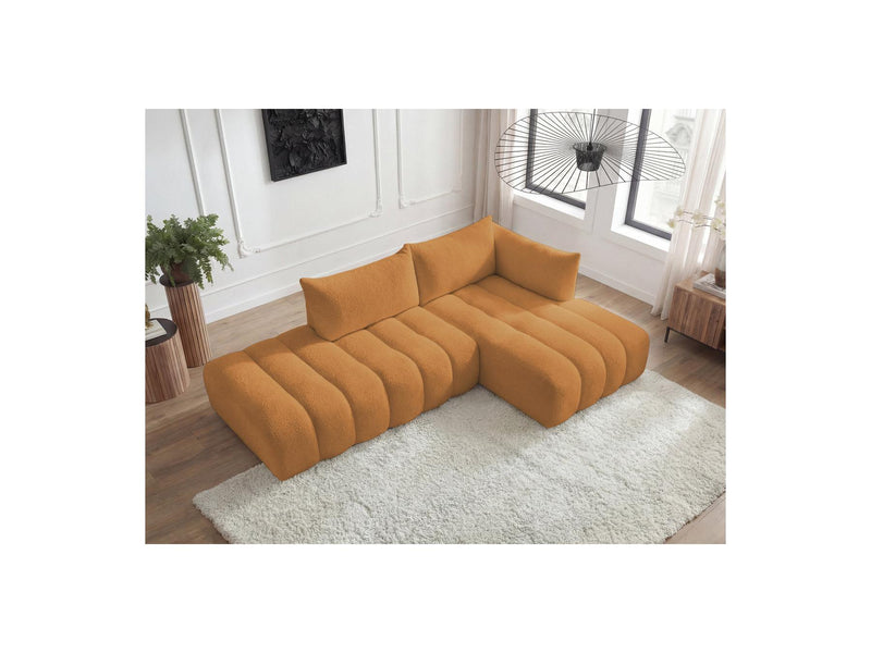 Azra - Canapé D'Angle Fixe Modulable - Tissu Bouclette - Angle Droit