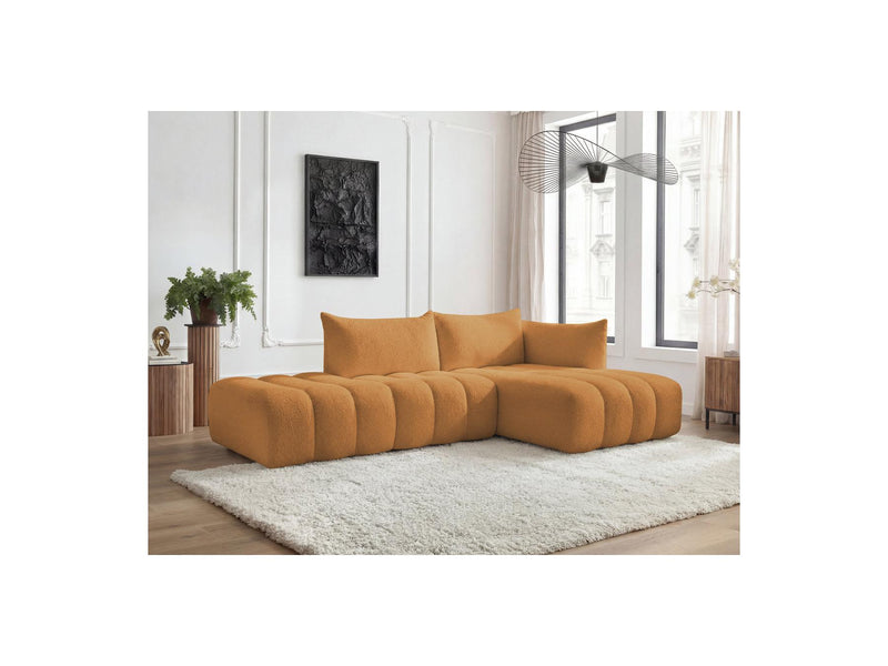 Azra - Canapé D'Angle Fixe Modulable - Tissu Bouclette - Angle Droit