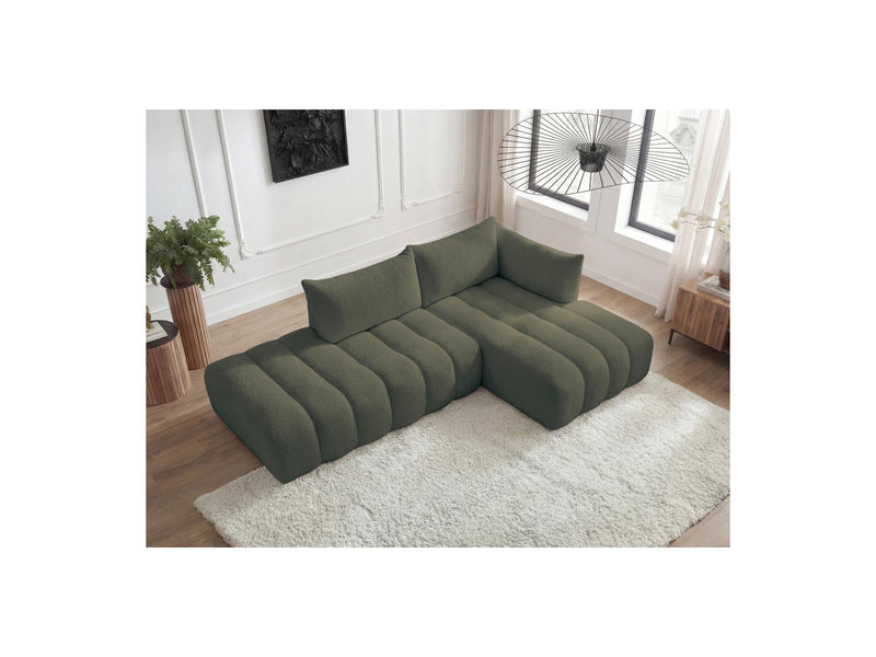 Azra - Canapé D'Angle Fixe Modulable - Tissu Bouclette - Angle Droit