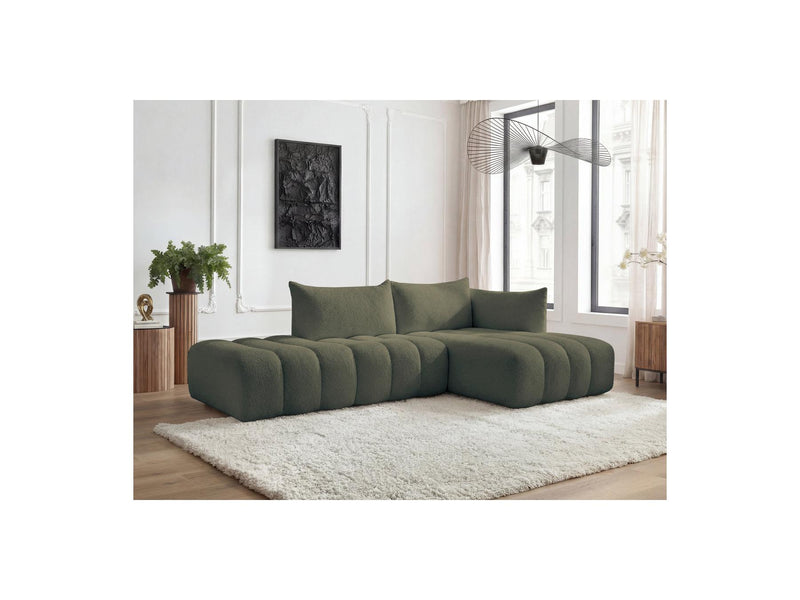 Azra - Canapé D'Angle Fixe Modulable - Tissu Bouclette - Angle Droit