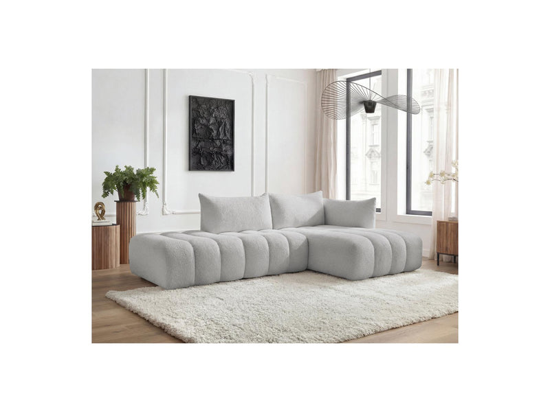 Azra - Canapé D'Angle Fixe Modulable - Tissu Bouclette - Angle Droit