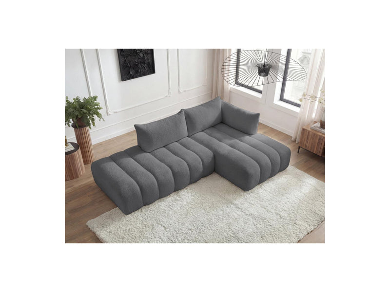 Azra - Canapé D'Angle Fixe Modulable - Tissu Bouclette - Angle Droit