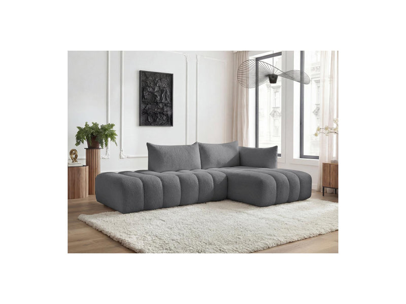 Azra - Canapé D'Angle Fixe Modulable - Tissu Bouclette - Angle Droit