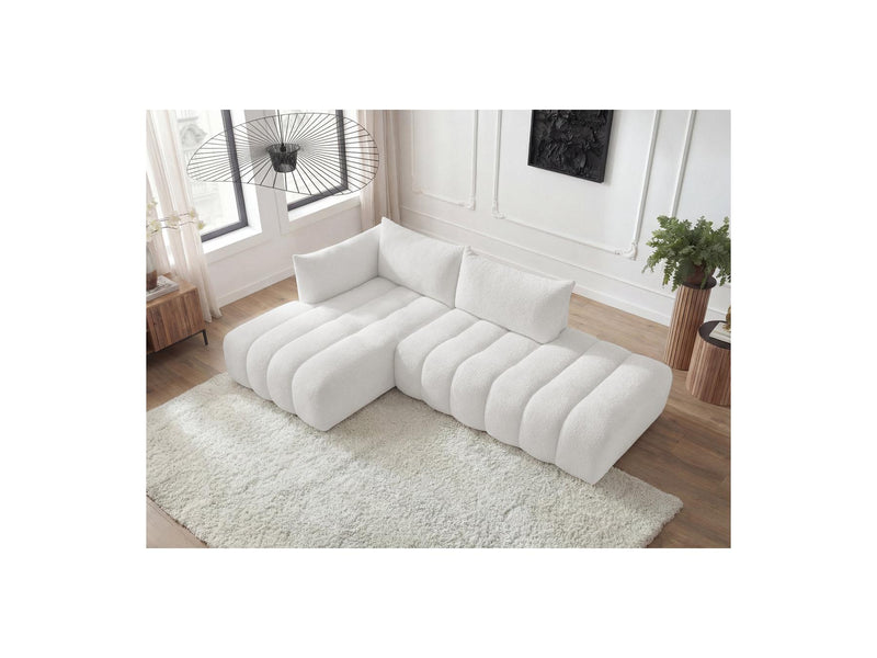 Azra - Canapé D'Angle Fixe Modulable - Tissu Bouclette - Angle Gauche