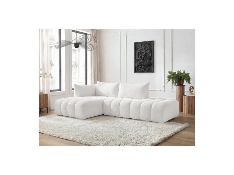Azra - Canapé D'Angle Fixe Modulable - Tissu Bouclette - Angle Gauche