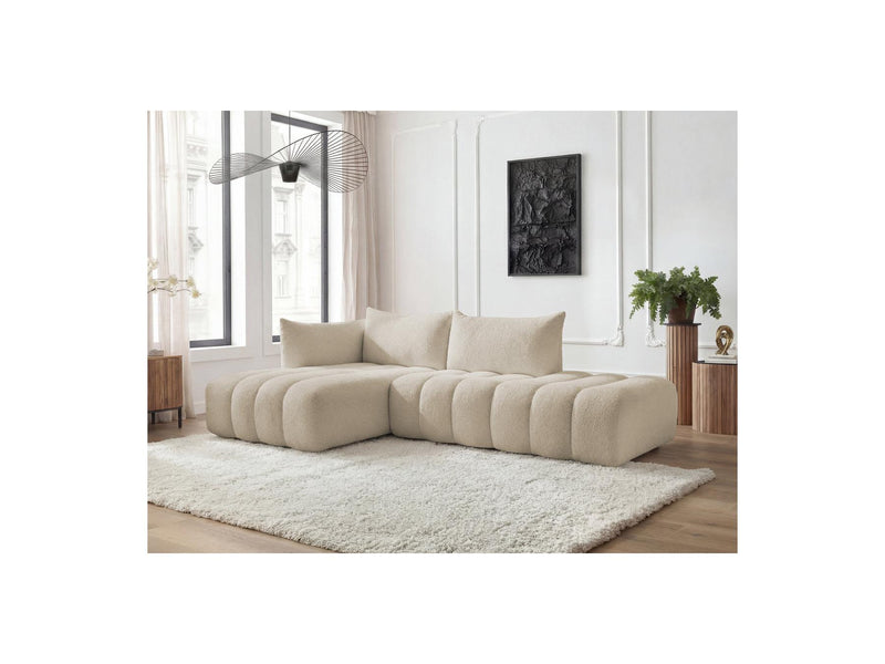 Azra - Canapé D'Angle Fixe Modulable - Tissu Bouclette - Angle Gauche