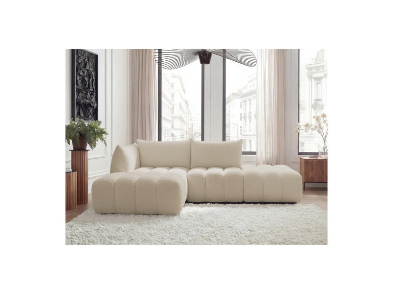 Azra - Canapé D'Angle Fixe Modulable - Tissu Bouclette - Angle Gauche
