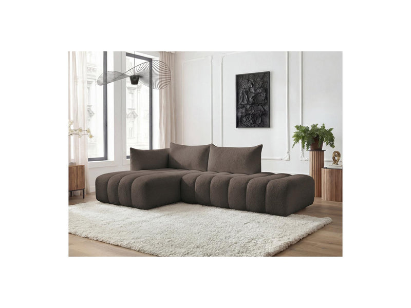 Azra - Canapé D'Angle Fixe Modulable - Tissu Bouclette - Angle Gauche