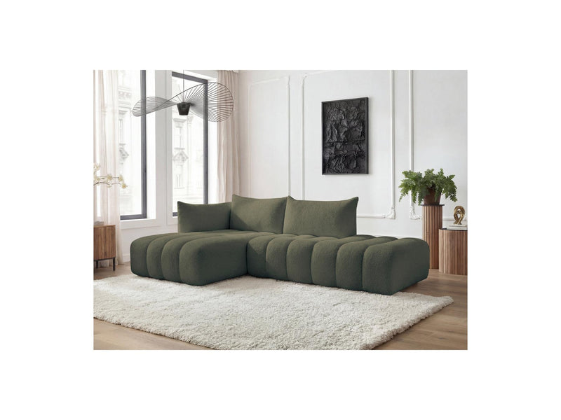Azra - Canapé D'Angle Fixe Modulable - Tissu Bouclette - Angle Gauche