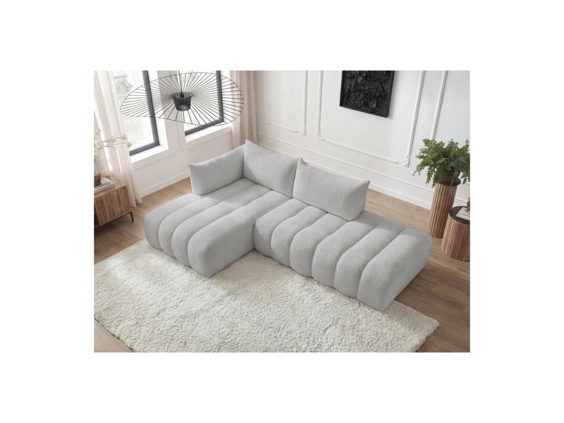 Azra - Canapé D'Angle Fixe Modulable - Tissu Bouclette - Angle Gauche