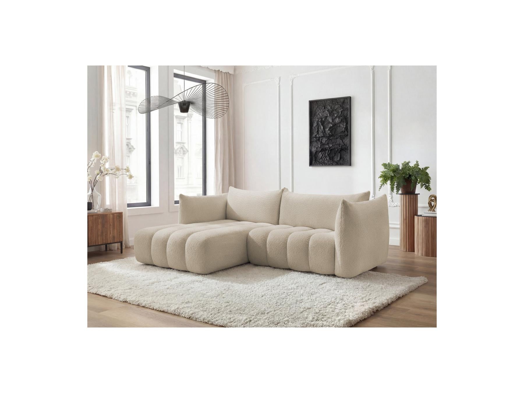 Azra - Fixed Corner Sofa - Bouclé Fabric - Left Corner
