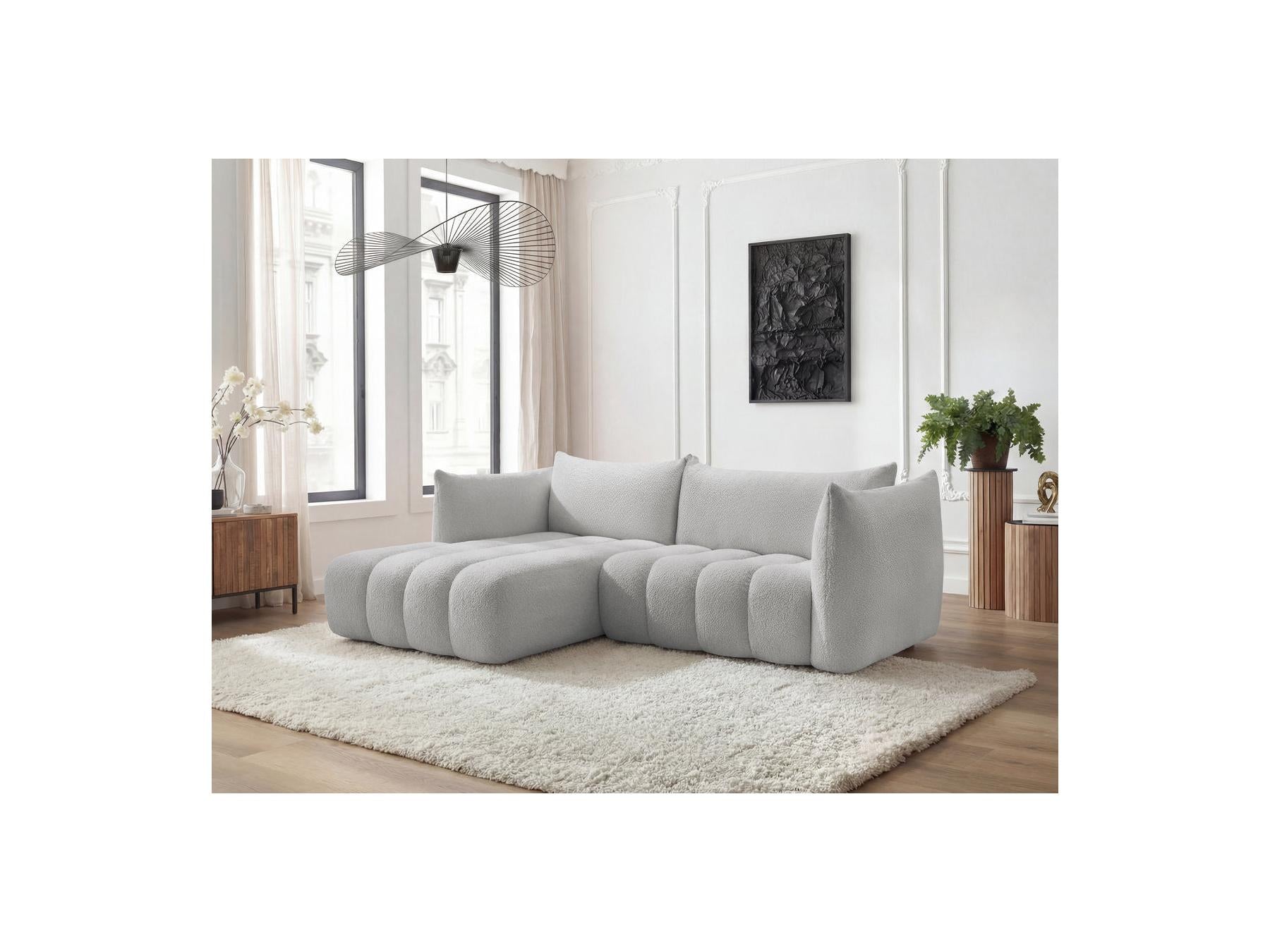 Azra - Fixed Corner Sofa - Bouclé Fabric - Left Corner