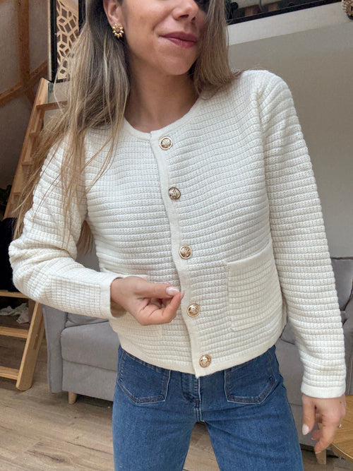 Giulia Chunky Knit Cardigan Ecru