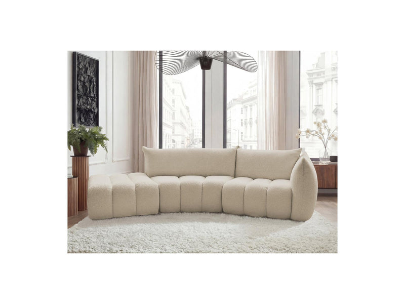 Azra - 4 Seater Curved Fixed Sofa - Bouclette Fabric - Right Angle