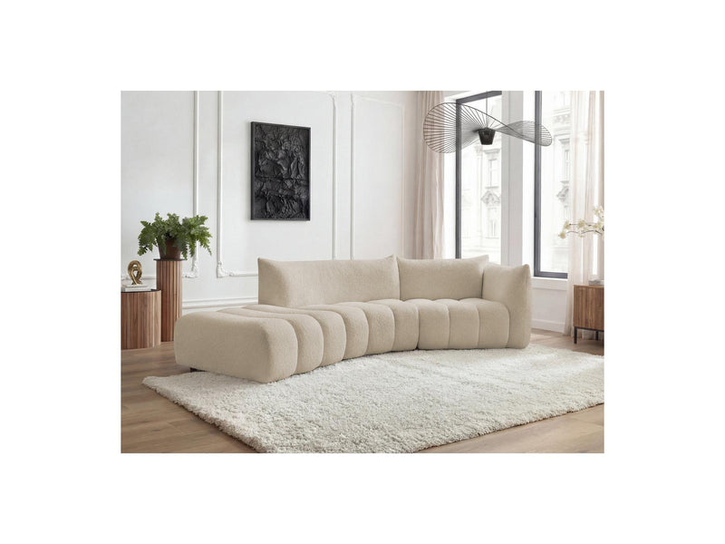 Azra - 4 Seater Curved Fixed Sofa - Bouclette Fabric - Right Angle