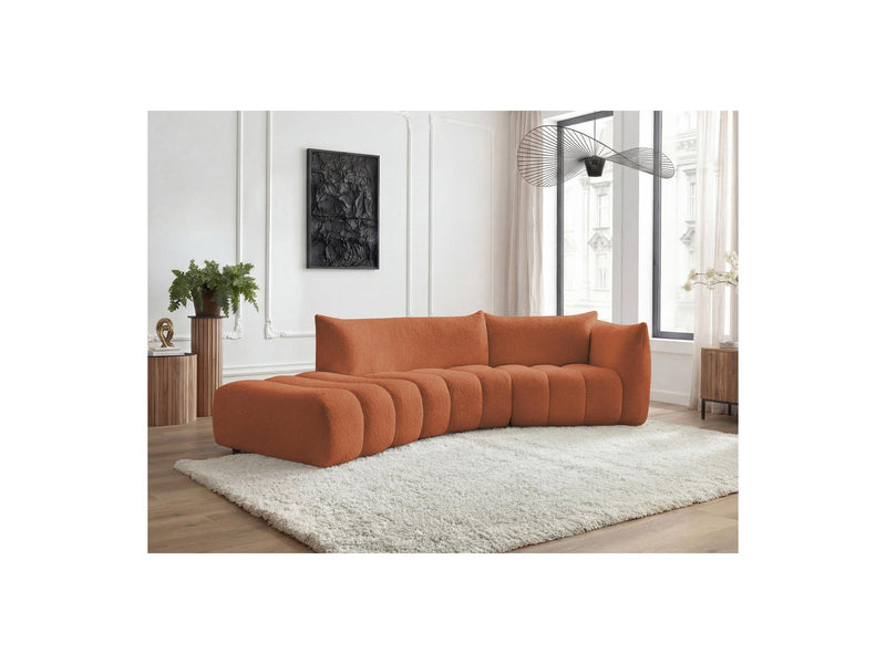 Azra - 4 Seater Curved Fixed Sofa - Bouclette Fabric - Right Angle