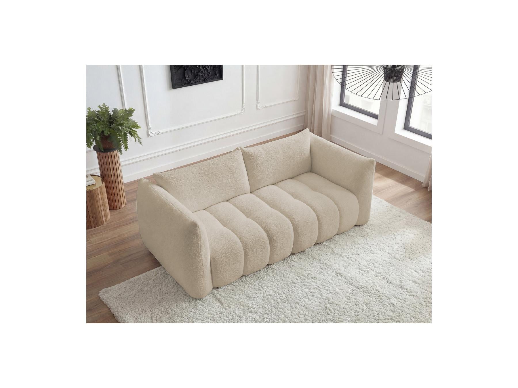 Azra - Fixed Straight 3-Seater Sofa - Bouclé Fabric