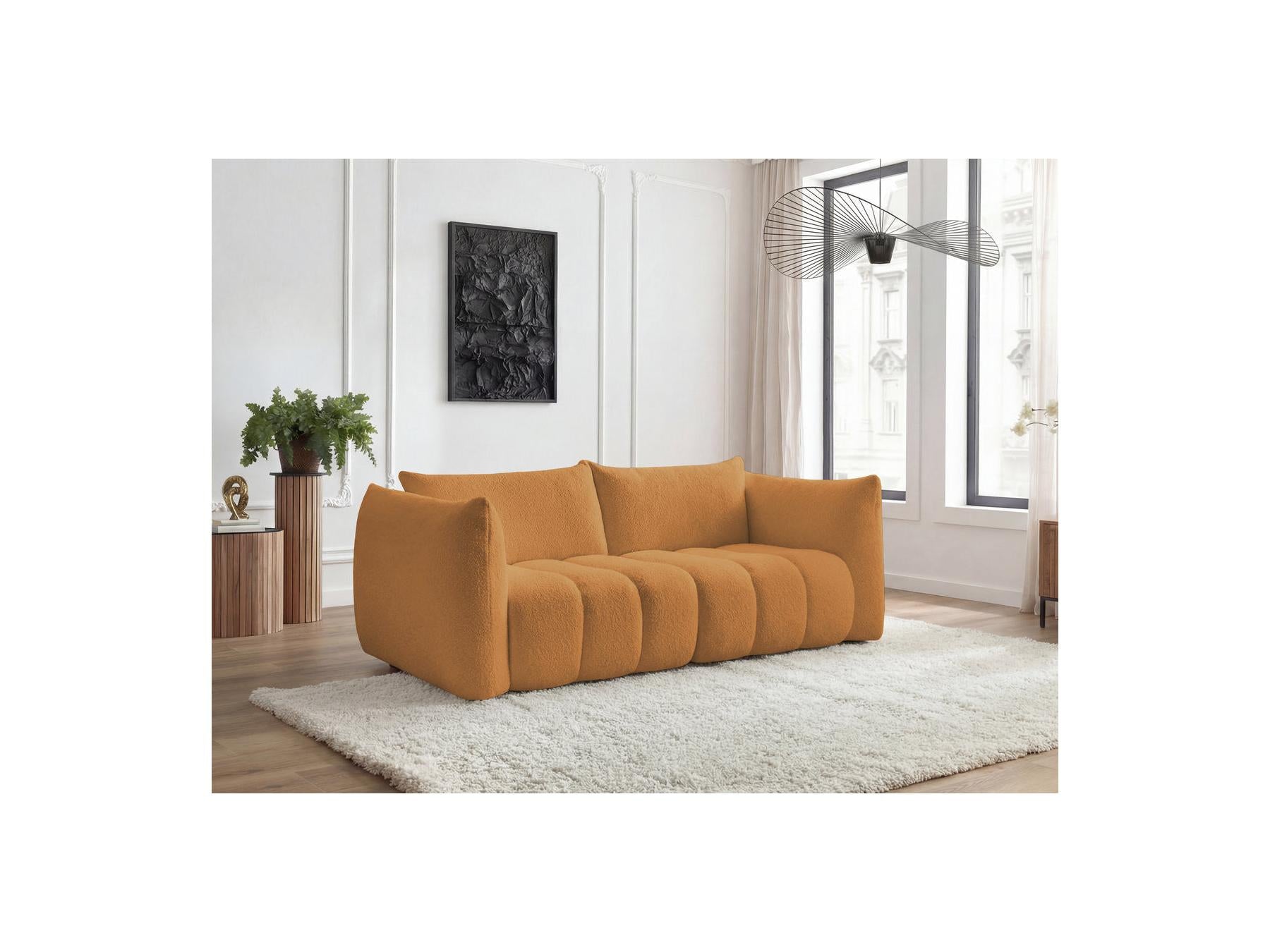 Azra - Fixed Straight 3-Seater Sofa - Bouclé Fabric