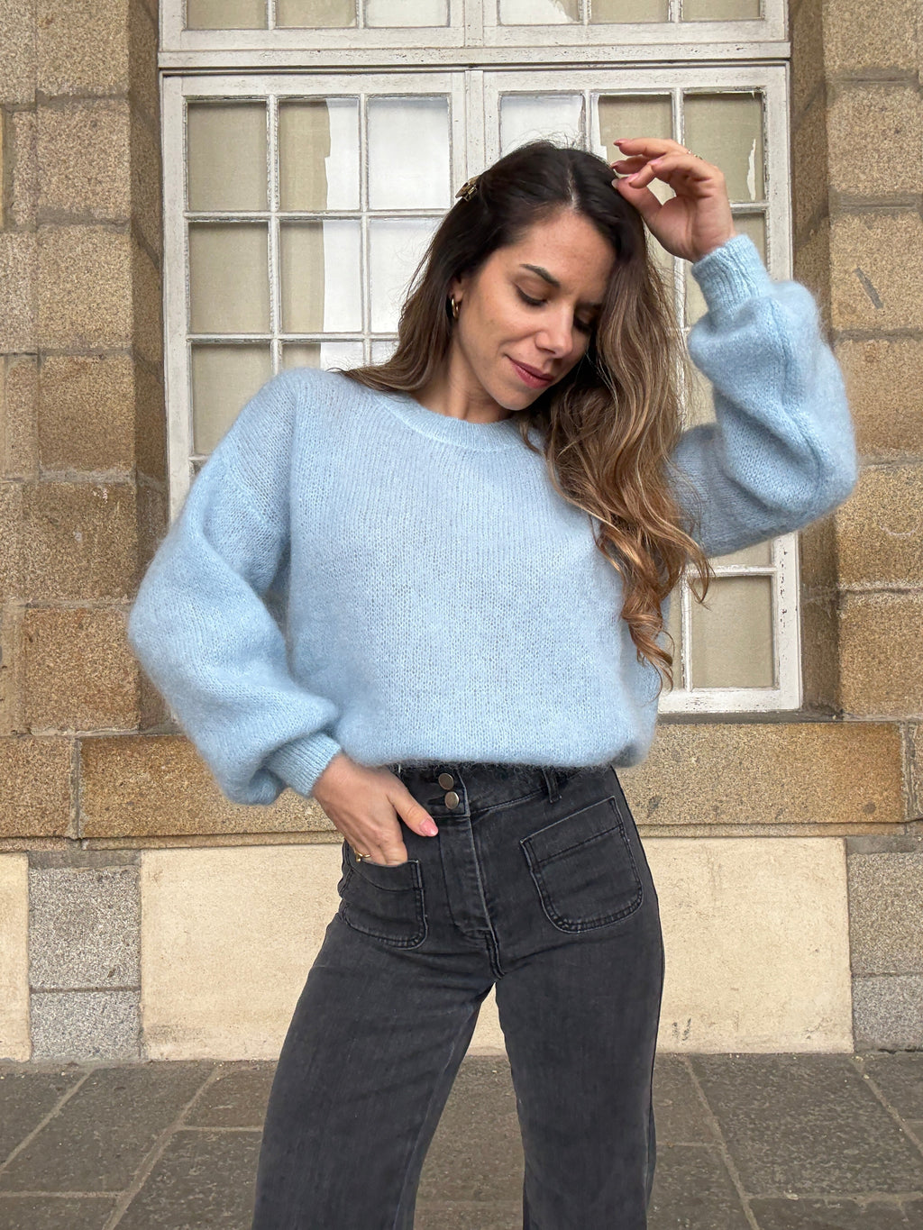 Gaia ice blue mohair and wool knit