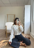 Ambre beige wide-collar blouse