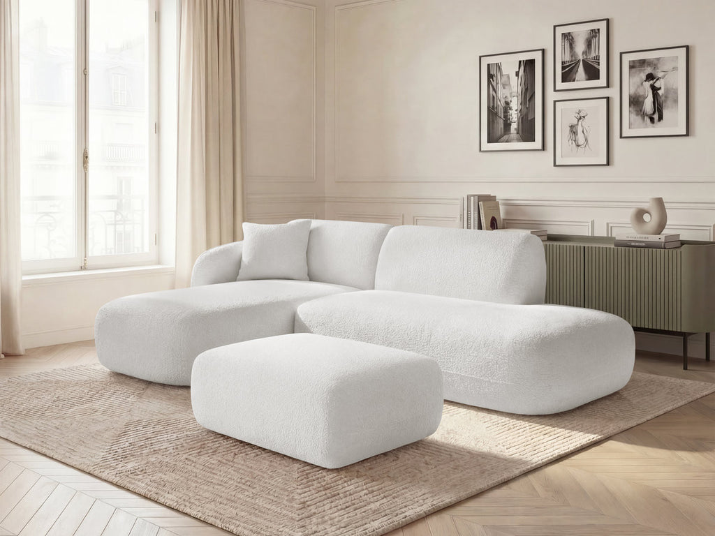 Anda - Canapé D'Angle Fixe Modulable Avec 1 Méridienne, 1 Chauffeuse Bout De Canapé Et 1 Pouf - Angle Gauche