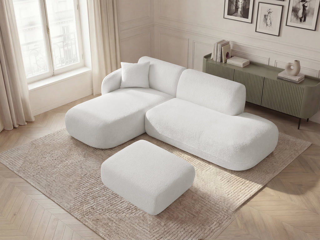Anda - Canapé D'Angle Fixe Modulable Avec 1 Méridienne, 1 Chauffeuse Bout De Canapé Et 1 Pouf - Angle Gauche