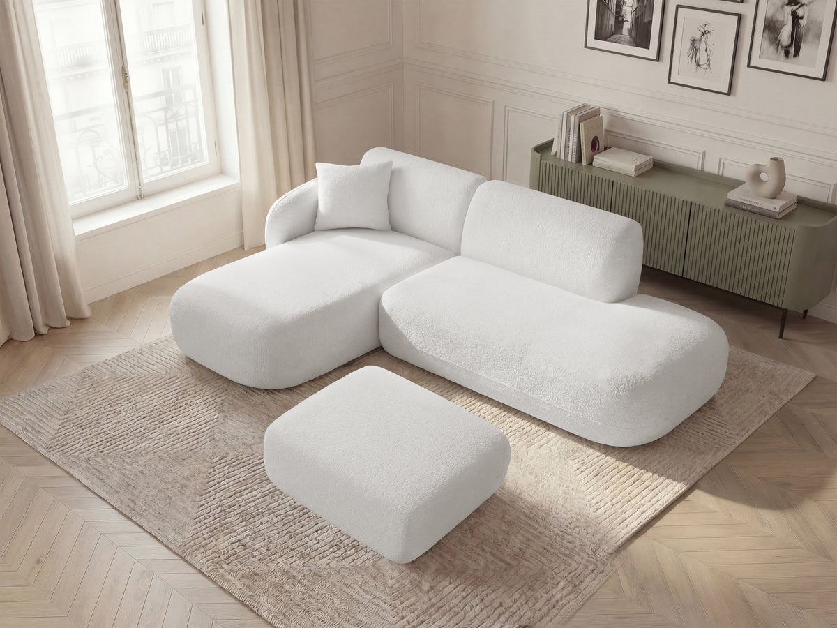 Anda - Canapé D'Angle Fixe Modulable Avec 1 Méridienne, 1 Chauffeuse Bout De Canapé Et 1 Pouf - Angle Gauche
