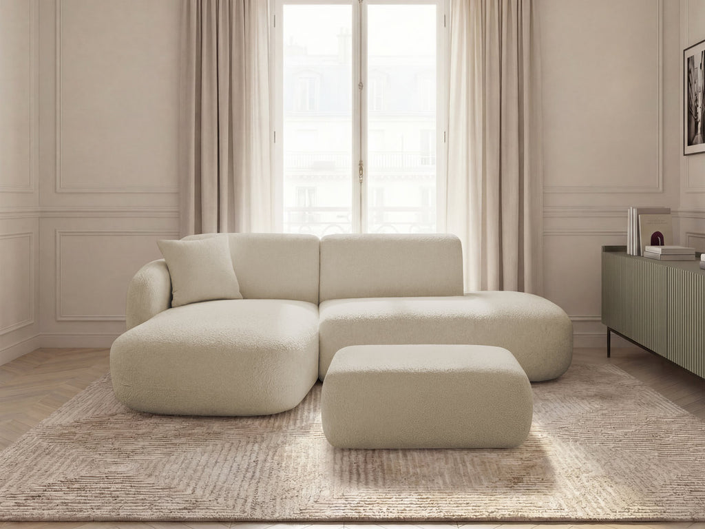 Anda - Canapé D'Angle Fixe Modulable Avec 1 Méridienne, 1 Chauffeuse Bout De Canapé Et 1 Pouf - Angle Gauche
