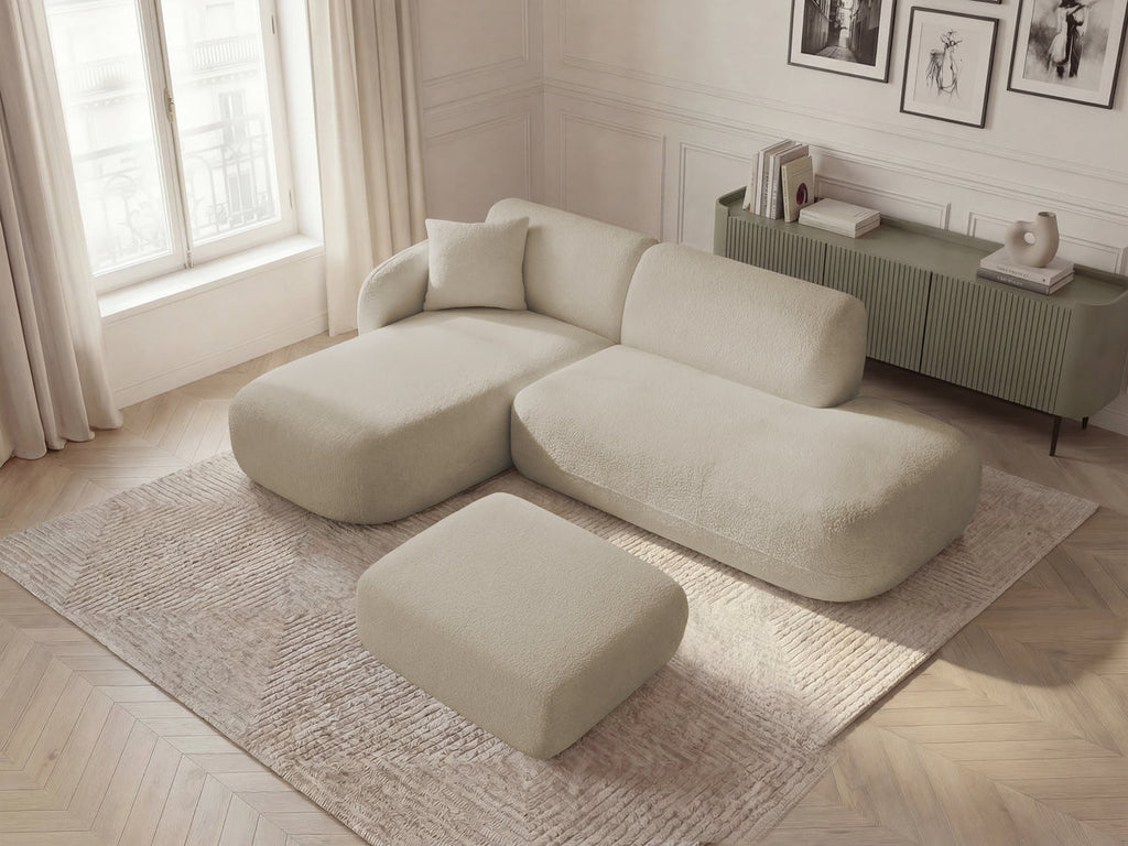 Anda - Canapé D'Angle Fixe Modulable Avec 1 Méridienne, 1 Chauffeuse Bout De Canapé Et 1 Pouf - Angle Gauche