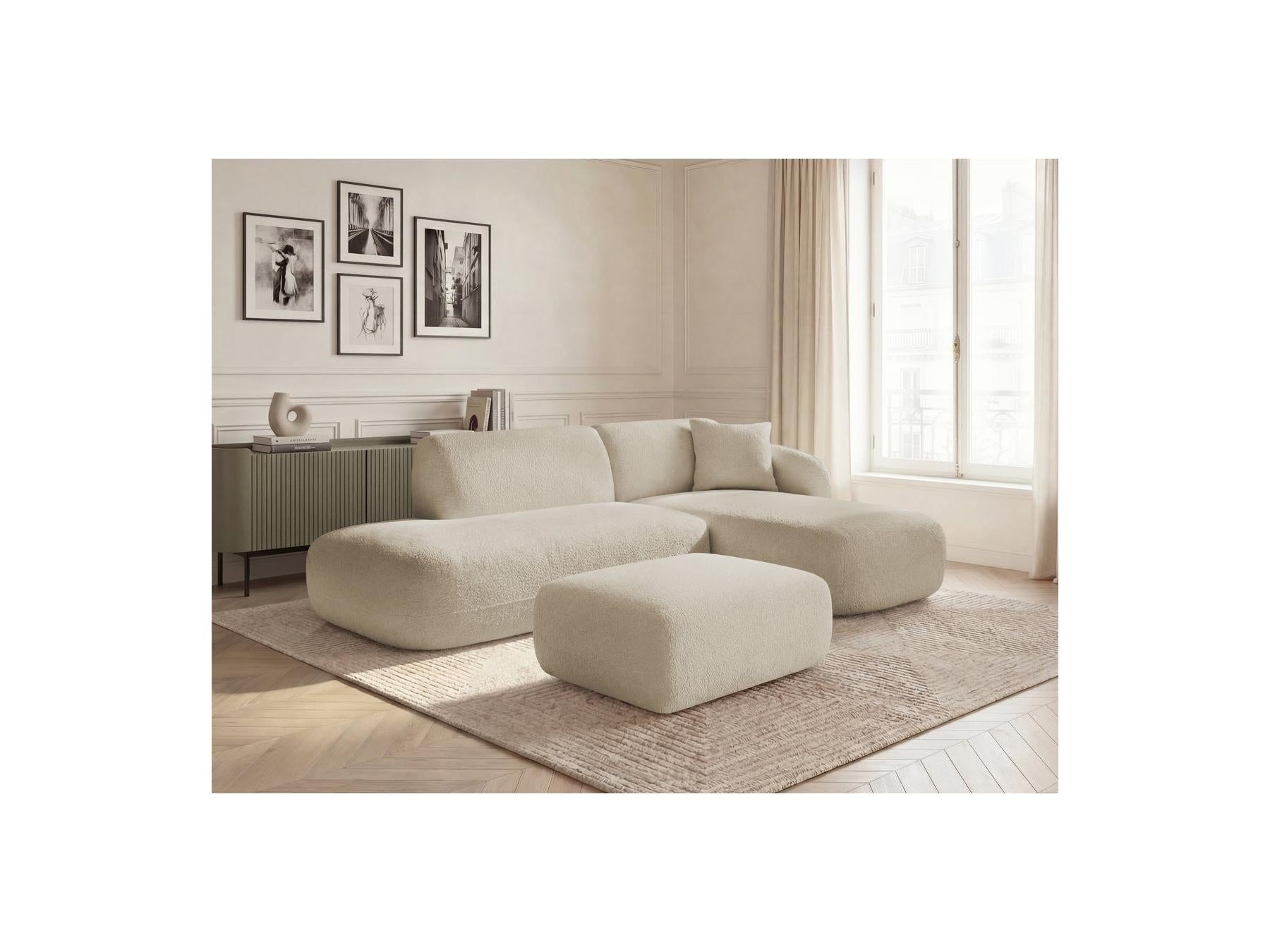 Anda - Canapé D'Angle Fixe Modulable Avec 1 Méridienne, 1 Chauffeuse Bout De Canapé Et 1 Pouf - Angle Droit