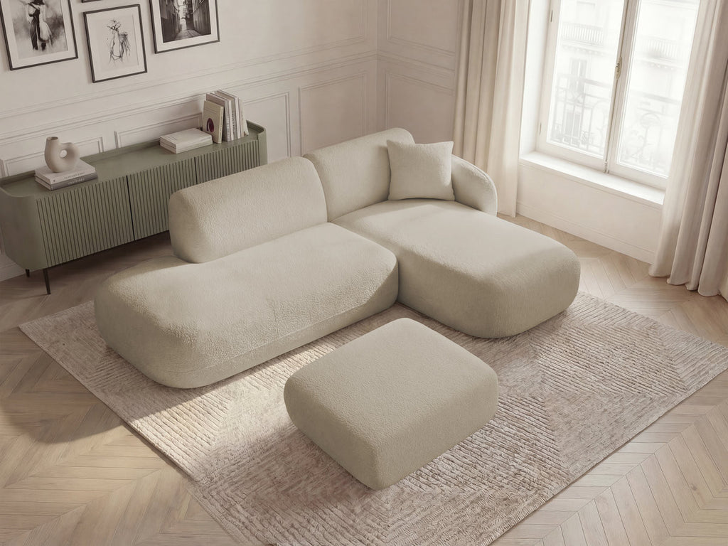 Anda - Canapé D'Angle Fixe Modulable Avec 1 Méridienne, 1 Chauffeuse Bout De Canapé Et 1 Pouf - Angle Droit
