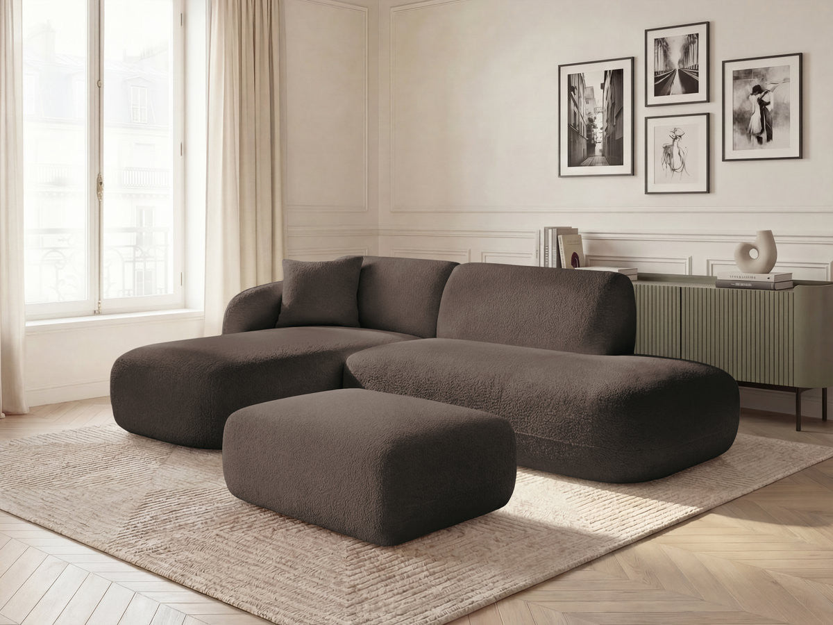 Anda - Canapé D'Angle Fixe Modulable Avec 1 Méridienne, 1 Chauffeuse Bout De Canapé Et 1 Pouf - Angle Gauche