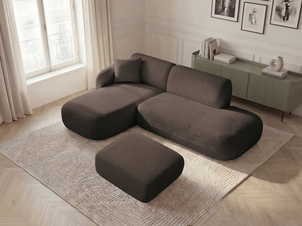 Anda - Canapé D'Angle Fixe Modulable Avec 1 Méridienne, 1 Chauffeuse Bout De Canapé Et 1 Pouf - Angle Gauche