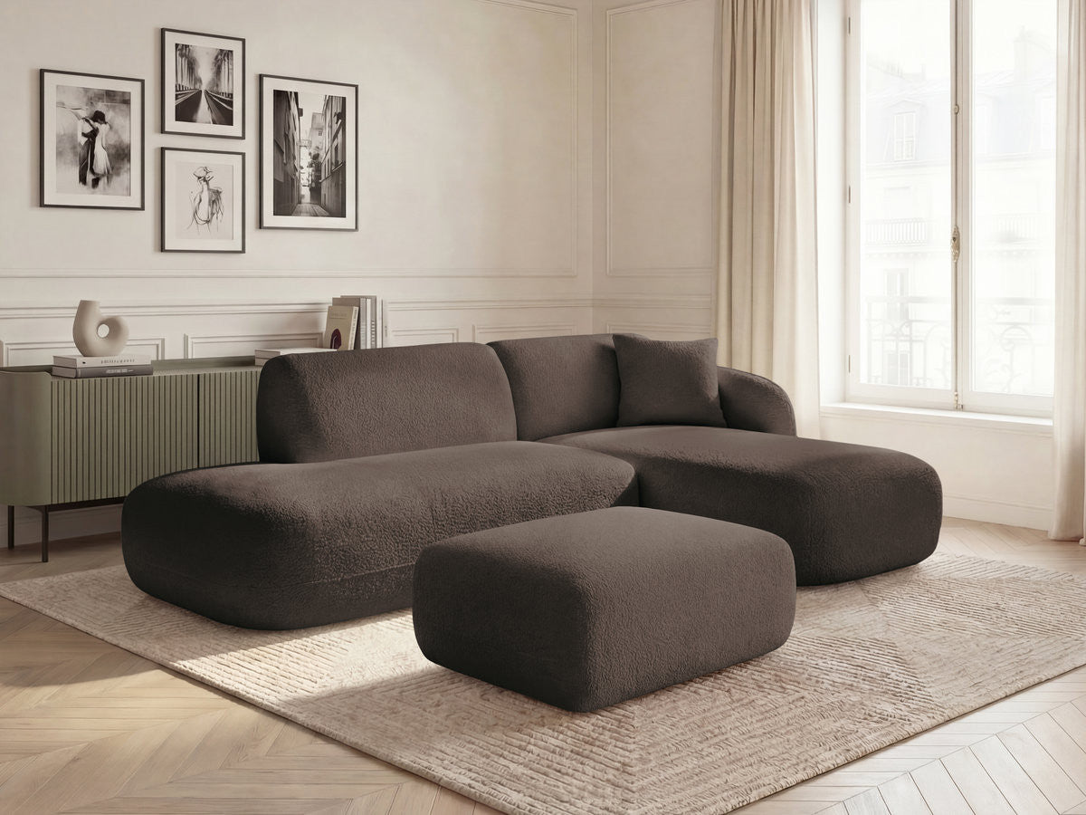 Anda - Canapé D'Angle Fixe Modulable Avec 1 Méridienne, 1 Chauffeuse Bout De Canapé Et 1 Pouf - Angle Droit