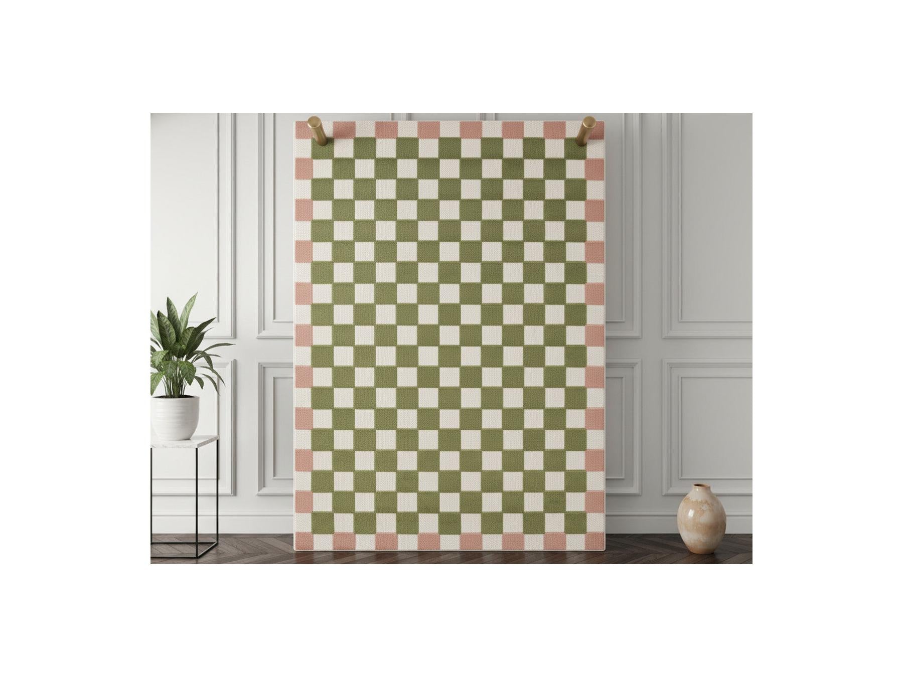 Myrlie - Low-Pile Rug - Checkerboard Pattern - Green