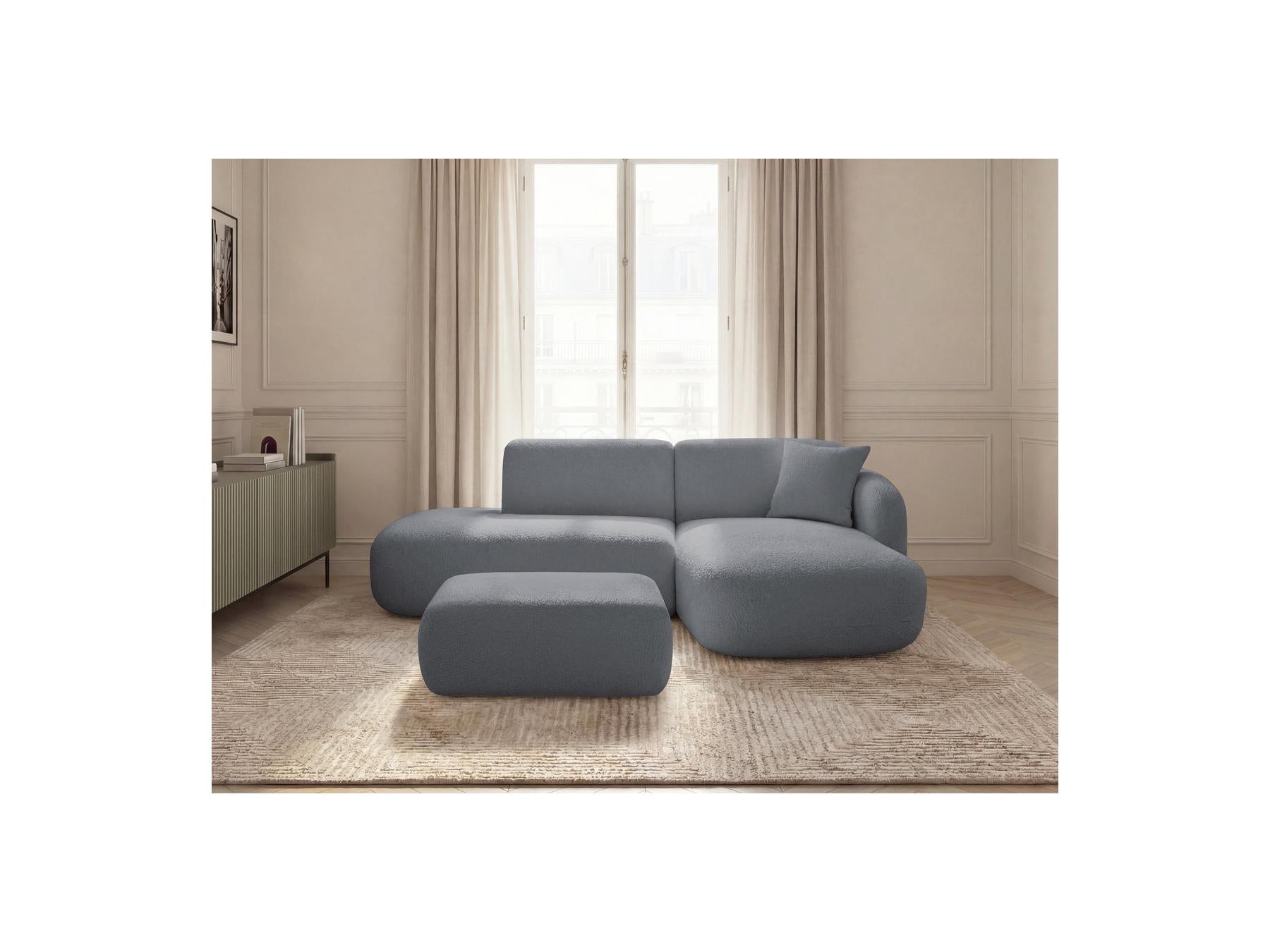 Anda - Canapé D'Angle Fixe Modulable Avec 1 Méridienne, 1 Chauffeuse Bout De Canapé Et 1 Pouf - Angle Droit